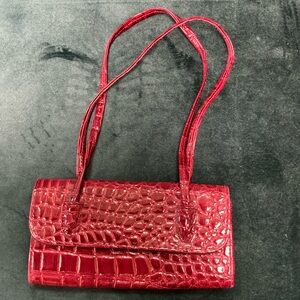 Vintage Y2K Red Croc Embossed Patent ShoulderFaux Leather Glossy Purse Clutch